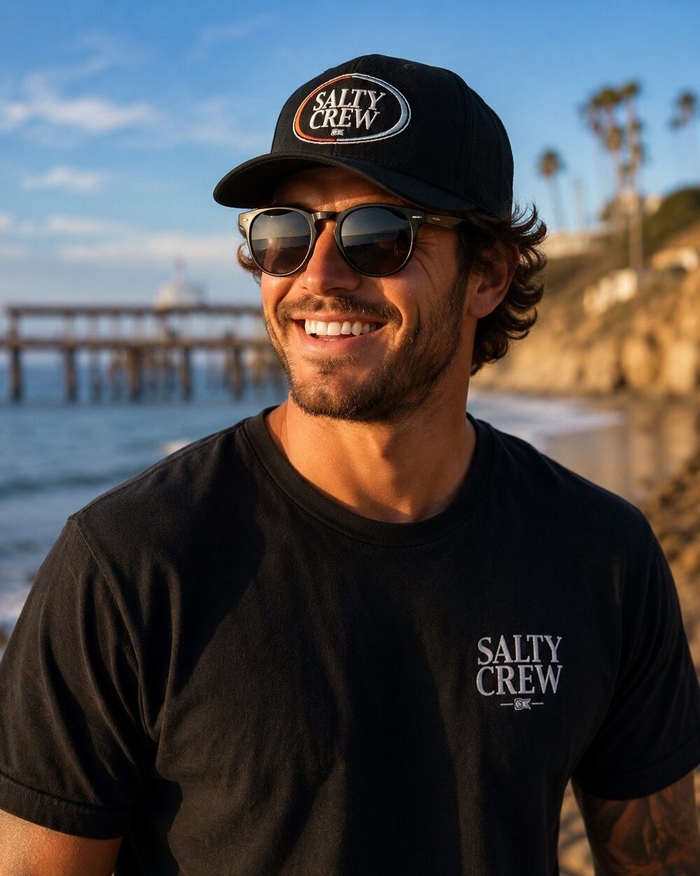 Salty Crew Trucker Hat A Frame 5 Panel Black Embroidered Oval Logo New